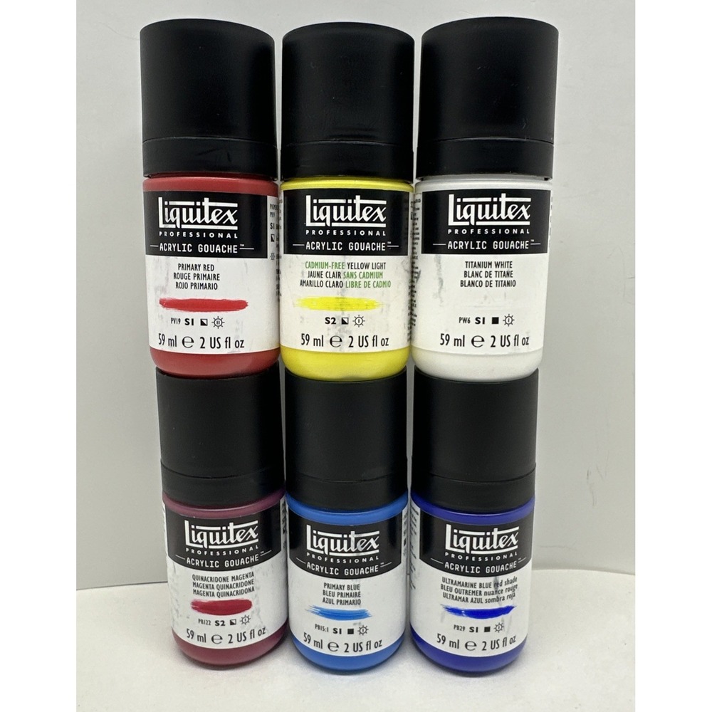 Liquitex Proffessional Acrylic Gouache Lot 2oz Red Blue White Yellow Magenta NEW